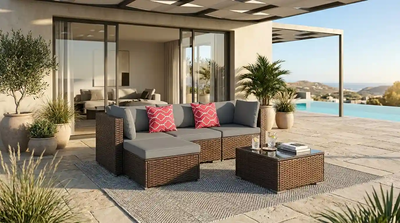 Aiho premium outdoor patio furniture set in a beautiful American backyard