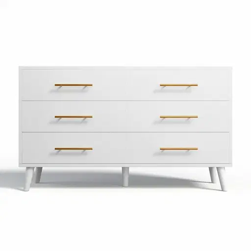 Aiho 6-drawer white dresser with silent gliding slides, metal handles and solid wooden legs for bedroom or nursery
